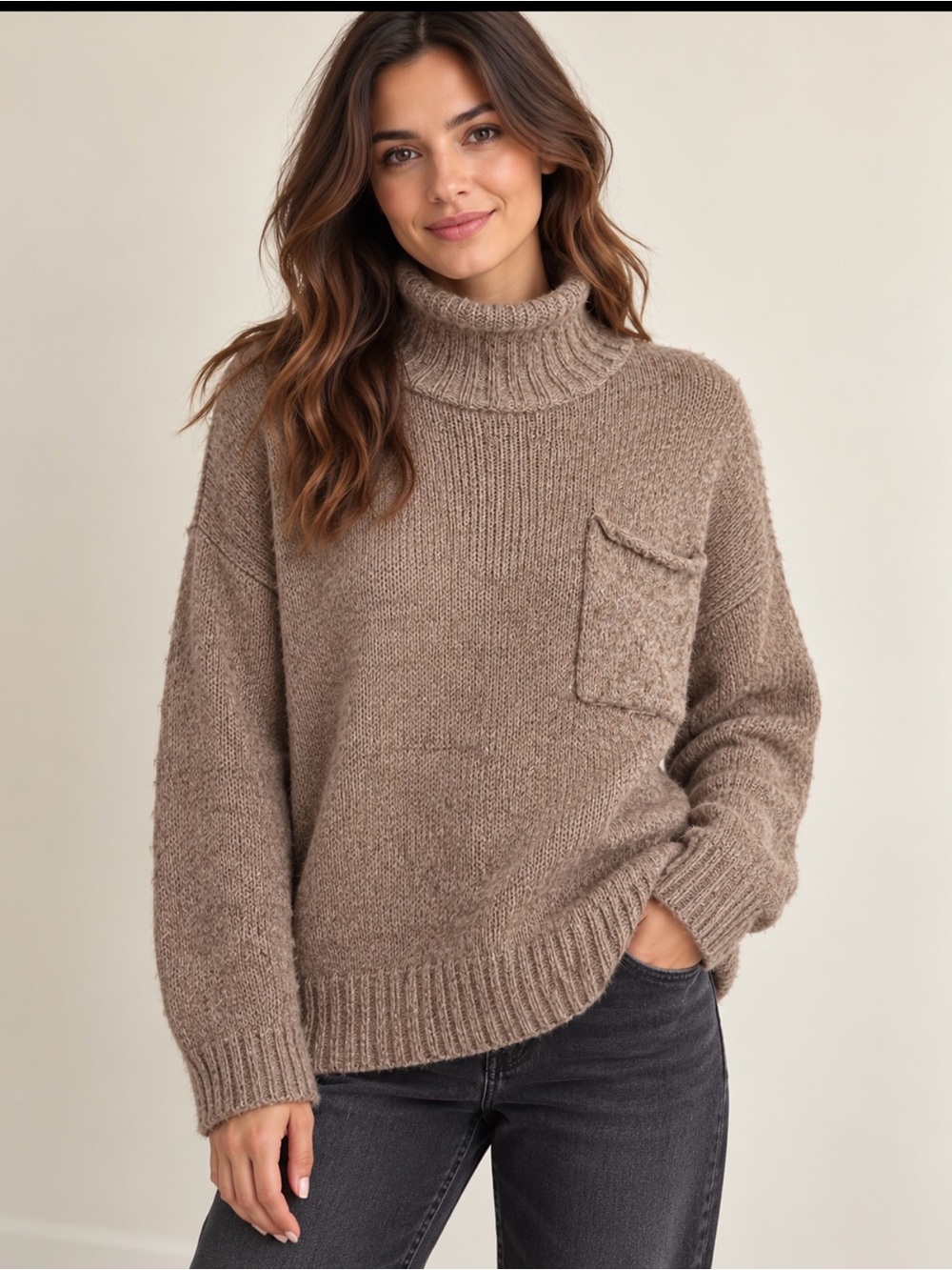 Urban outfitters mock neck XL  outfitters Pocket Sweater in Taupe
